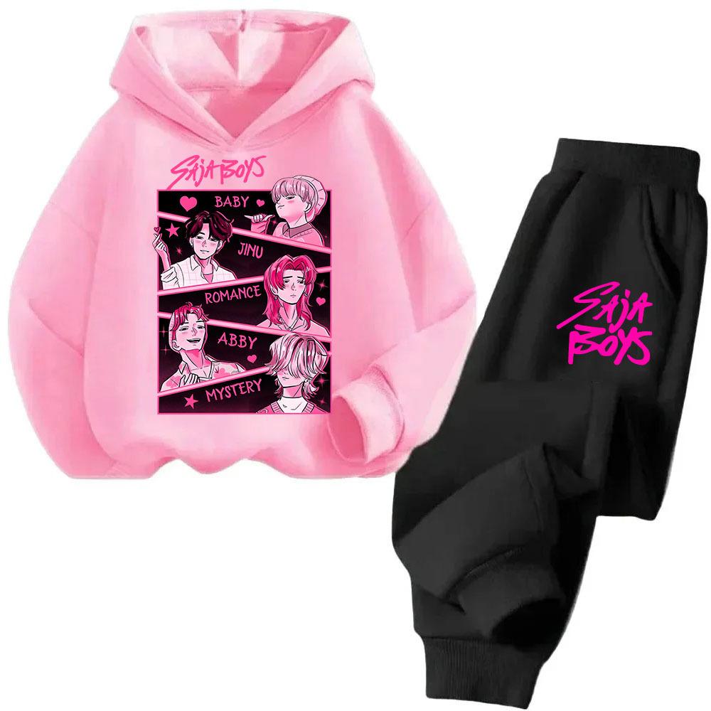 Kinder Warmes Bequemes Set Jungen Mädchen Anime Hoodie Set Neu Cartoon Mode Niedlich Bedruckt Zweiteiliges Set