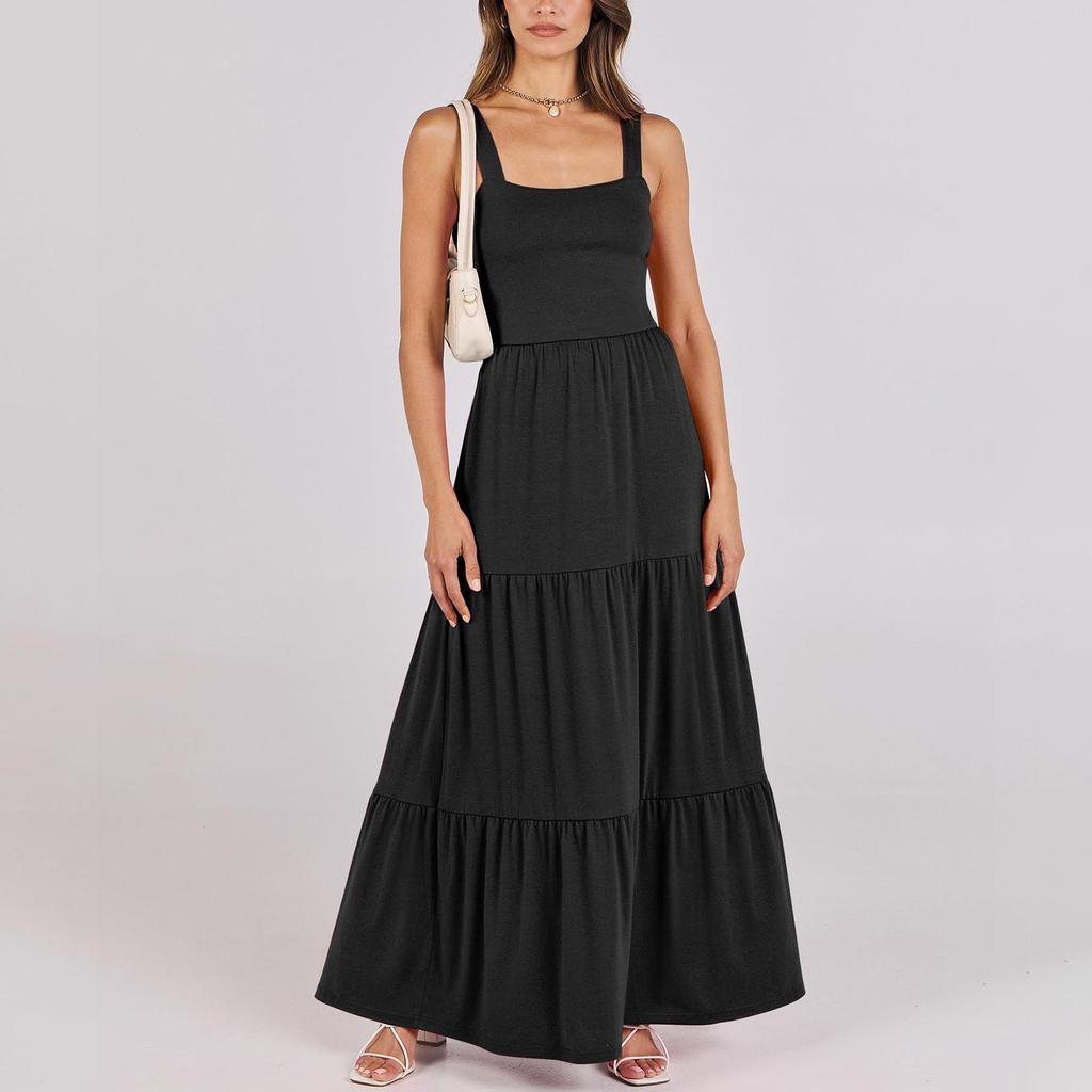 Women's Casual Dress Summer Ruffle Sleeve U Neck Dress Fashion Solid Colour Dress