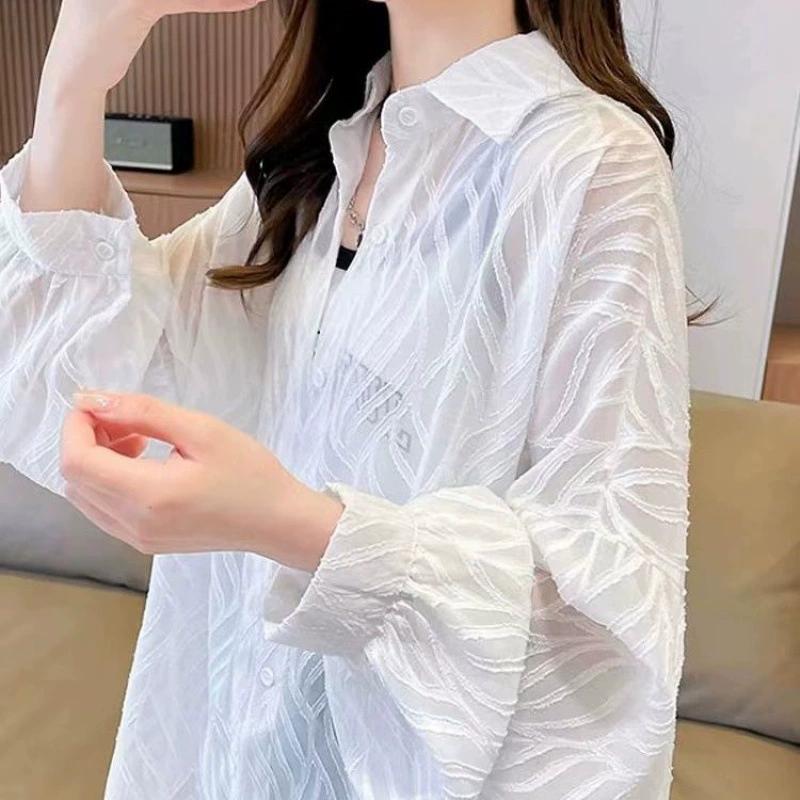 Женская летняя рубашка с длинными рукавами, свободная тонкая дышащая куртка 3XL белый