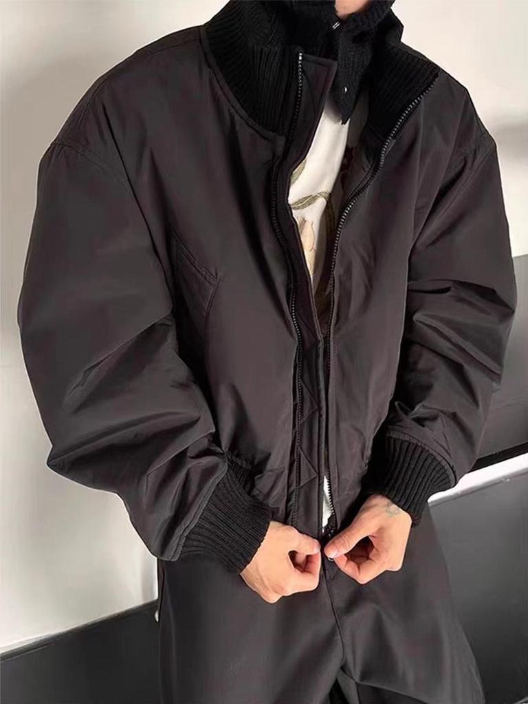 Men's American-Style Oversized Pilot Jacket: Autumn/Winter Thick Cotton, High-End Stand Collar Baseball Jacket