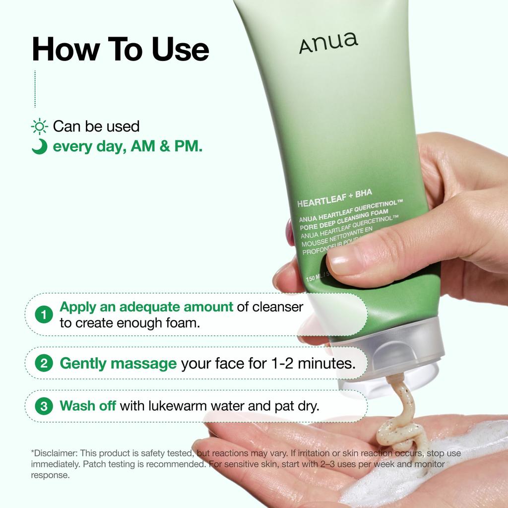 ANUA Heartleaf Deep Cleansing Foam 150ml Face Pore Makeup Suitable for and Combination Skin Korean Cosmetics Authentic - Wash, Cleansing, Remover,