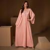 Middle Eastern Women's Fashion: Handmade Rhinestone V-Neck Loose Long Robe Dress