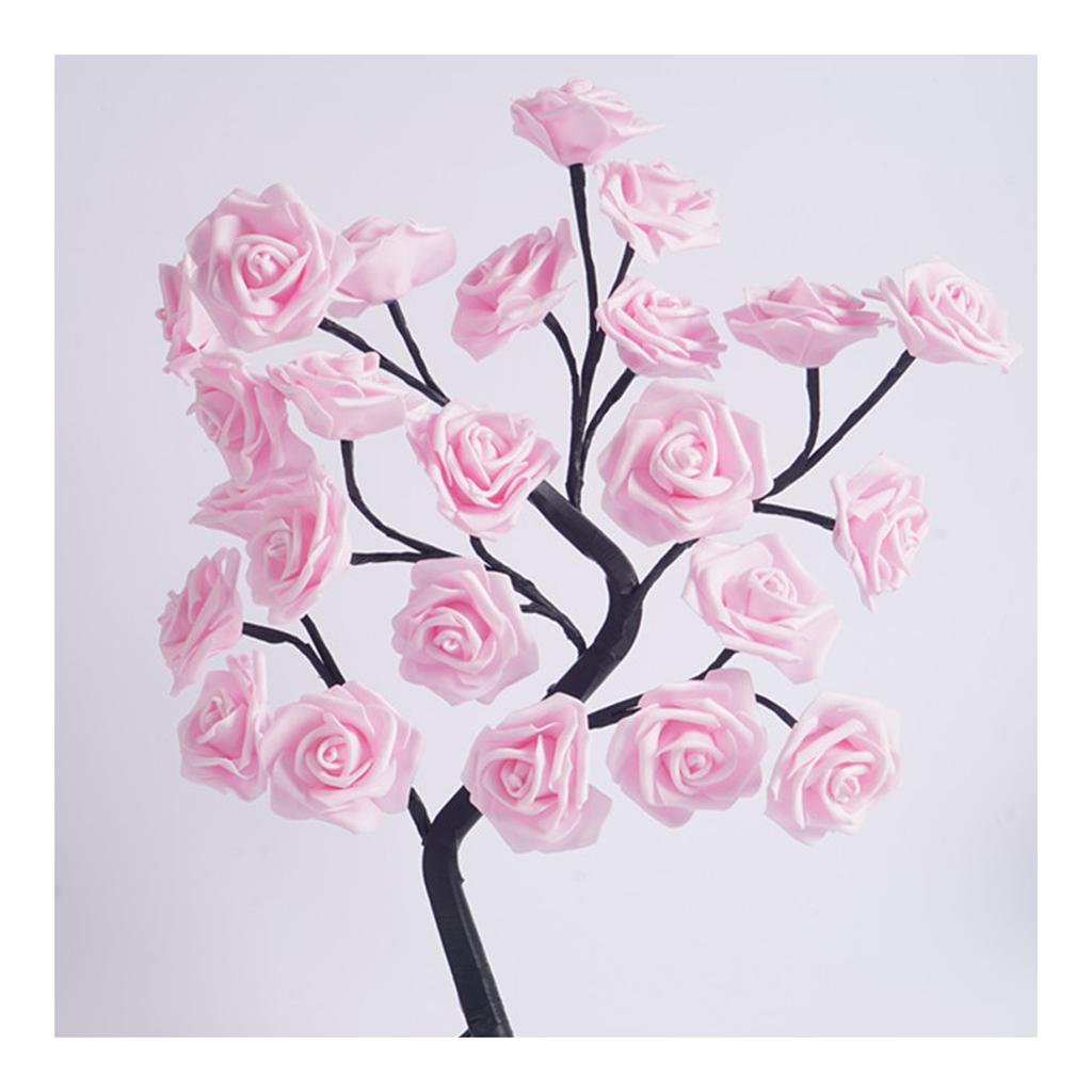 LED Tabletop Bonsai Tree Lamp USB Tree Lamp Christmas Bedroom Decoration Table Night Light Pink 24 Lights Rose