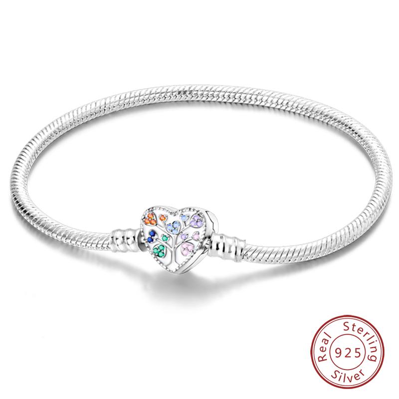 925 Silver Heart Shaped Series Love Forever Shining Zircon Bracelets Fit DIY Charm Beads Birthday Jewelry Gift