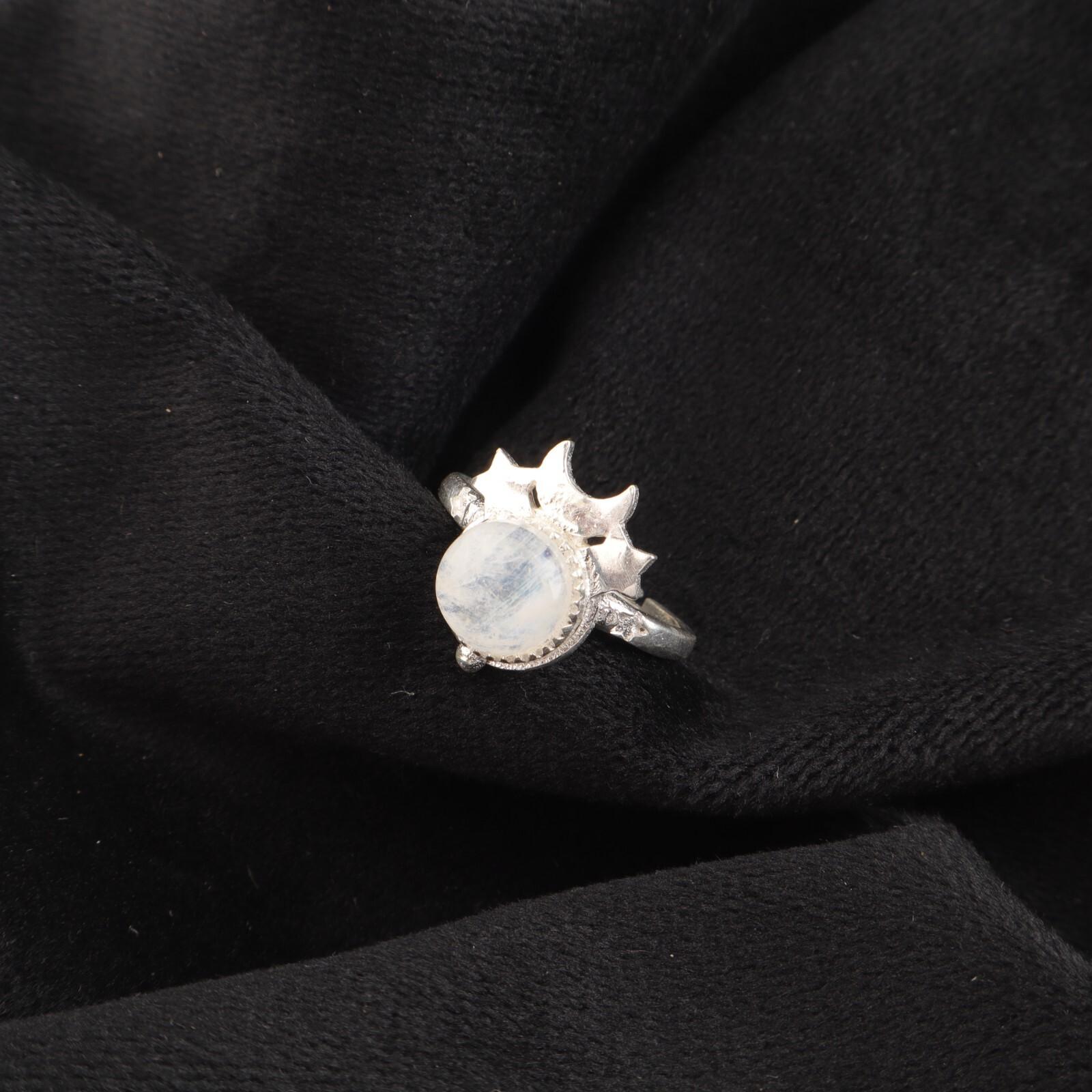 

Натуральный Радужный Лунный Камень Драгоценный Камень Серебро 925 пробы Ювелирное Изделие Кольцо Ручной Работы RR-67-27 13