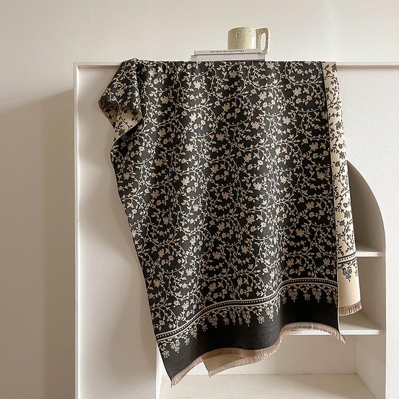 

Шарф-шаль из имитации кашемира с цветочным узором, сочетающийся по цвету, универсальный, теплый, женский 180*65cm