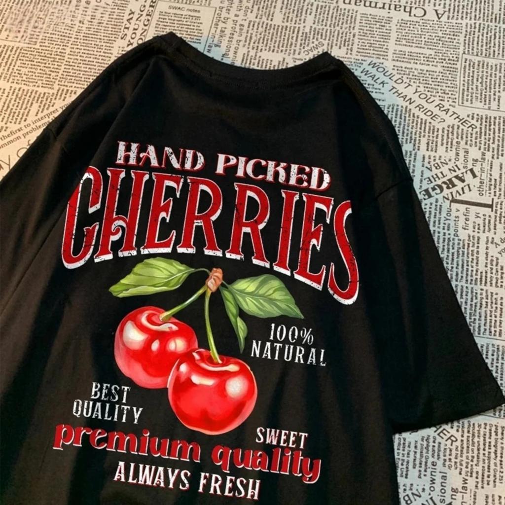 Cherries Graphic Printing T-shirt Tops Summer Women Men Casual Short Sleeves Streetwear Tees Fashion Female Harajuku T Shirts
