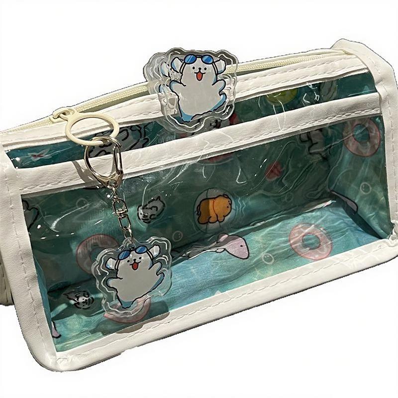Swimming Line Puppy Double-layer Pencil Case Transparent Love Wind Double-layer Large-capacity Student Stationery Storage Pencil Case