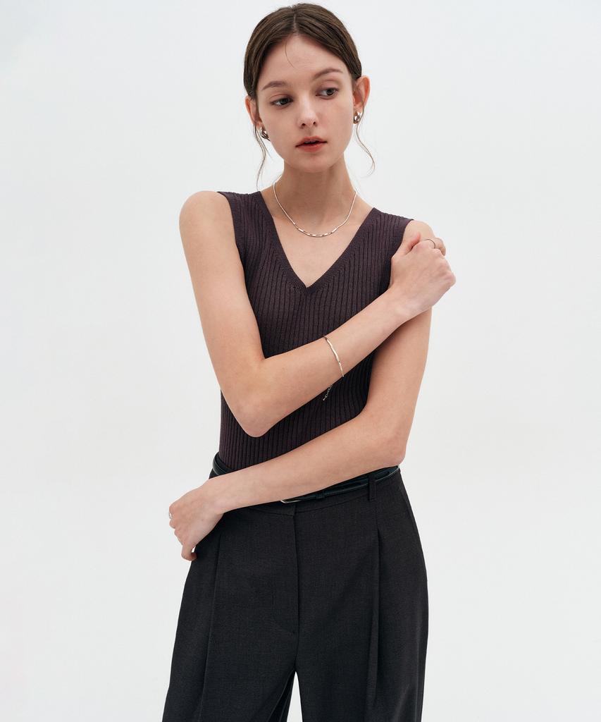 Lugkaeseuteu Lena Ribbed V-Neck Sleeveless Knit / Lena Ribbed V-Neck Sleeveless Knit_4Colors