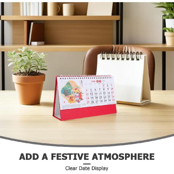 Chinese New Year Desktop Calendar 2026 Lunar Zodiac Horse Table Calendar Good Luck & Fortune Centerpiece for Home Office Decoration