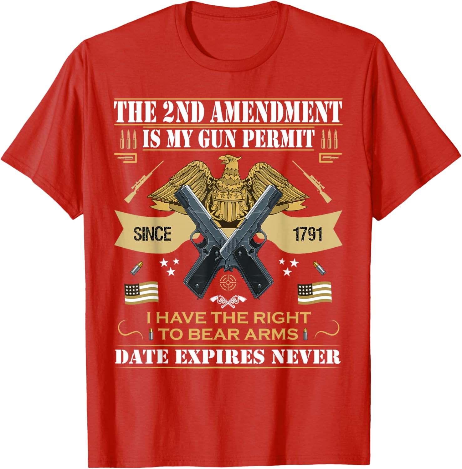 Pro Gun Second Amendment Is My Gun Permit USA American Flag TShirt 100 Cotton ONeck Short Sleeve Summer Casual Mens Tshirt S