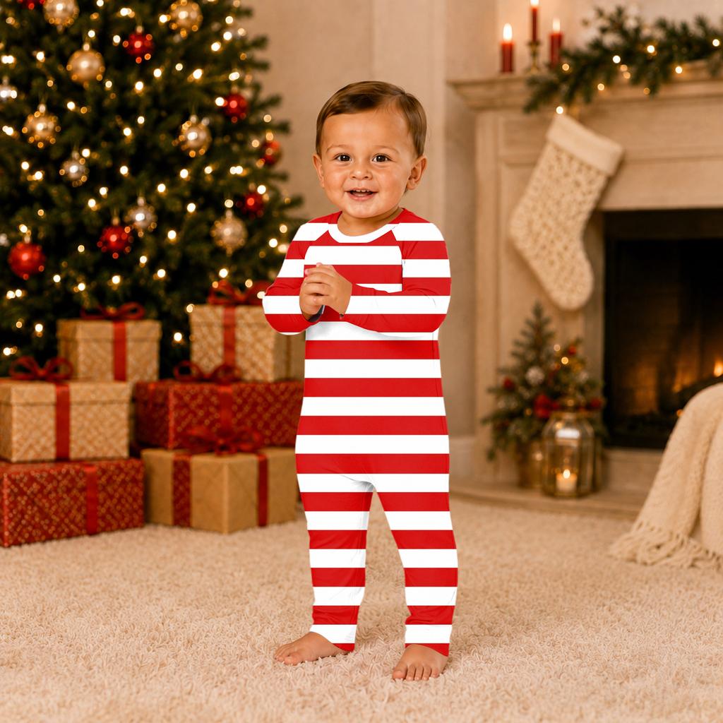 Family Matching Christmas Pajamas Set with Neck Long Sleeve Top and Pants