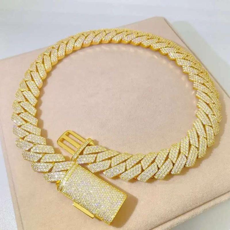 Hip Hop Accessory 15mm Wide  Necklace Copper Zircon Ice Cold Fashionable Heavy Necklace For Men And Women