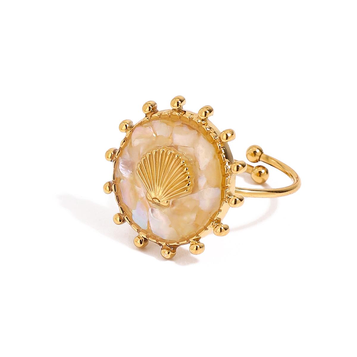 Boho Gold Plated Natural Shell Ring for Women Gold Plated Stainless Steel Adjustable Seashell Charm Retro Jewelry Gift золотой