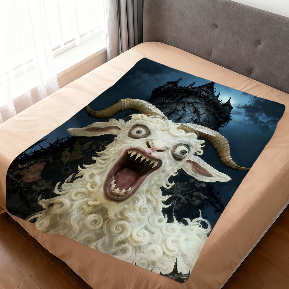 Alternative Gothic Spooky Goat Face art soft warm plush blanket dormitory sofa living room hogar bedroom gift nap home Flannel