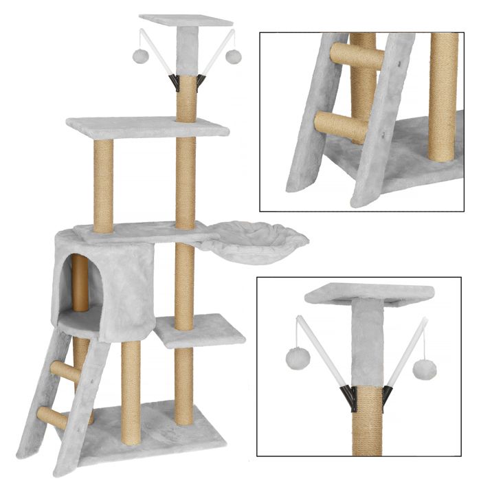 Arbre à chat - Springos® - 136 cm - Maisonnette - Berceau - 2 pompons de jeu