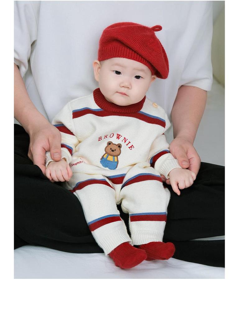Autumn/Winter Cute Infant & Toddler Knitted Jumpsuit and Sweater for Outdoor Crawling