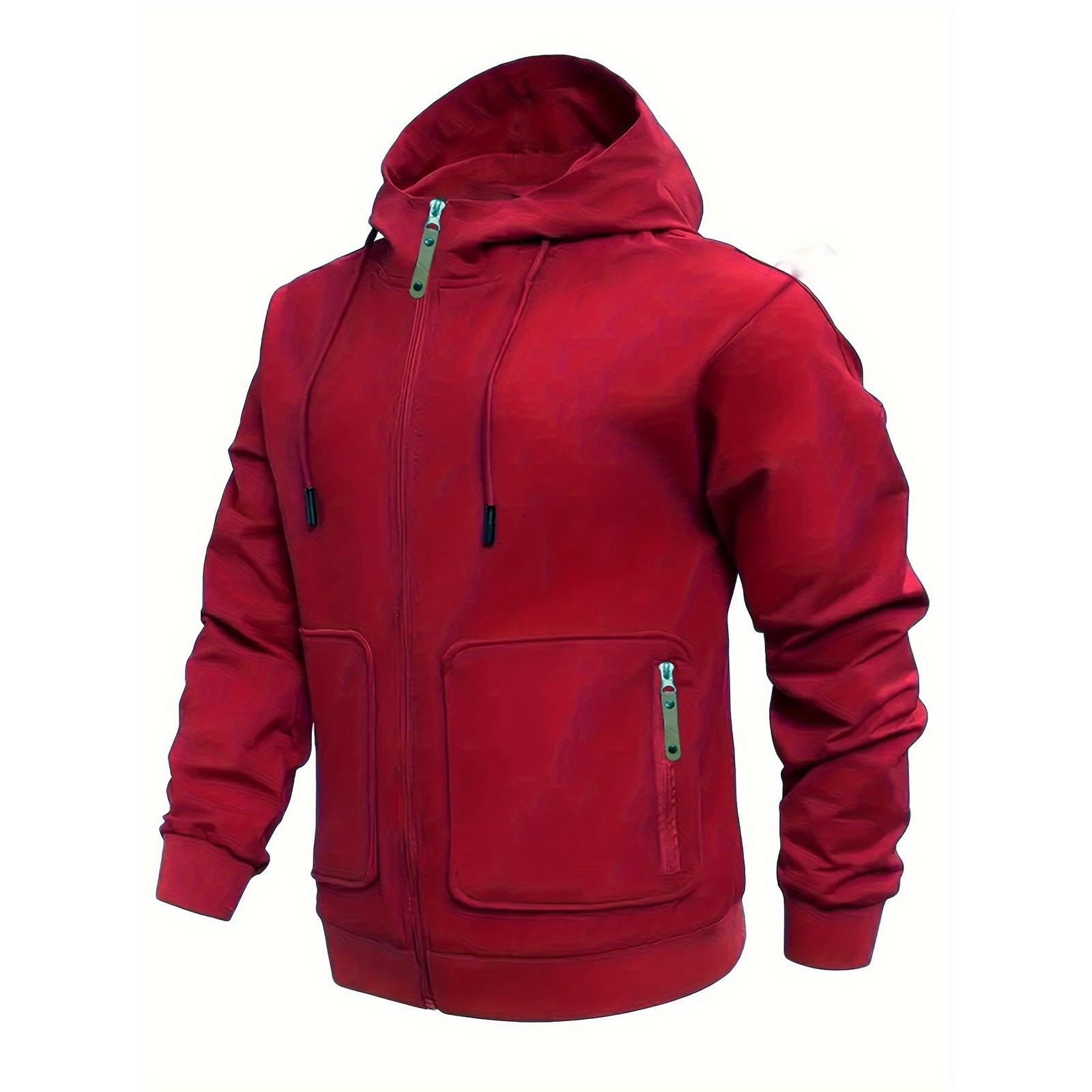 

Мужская толстовка с капюшоном, кардиган с карманом на молнии, мужская спортивная повседневная толстовка большого размера XL винный