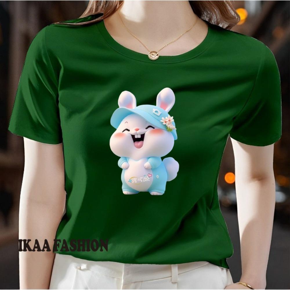 

Summer women s front printed short sleeved T-shirt top, comfortable and breathable fabric, casual and sporty style, suitable for spring and summer 6XL