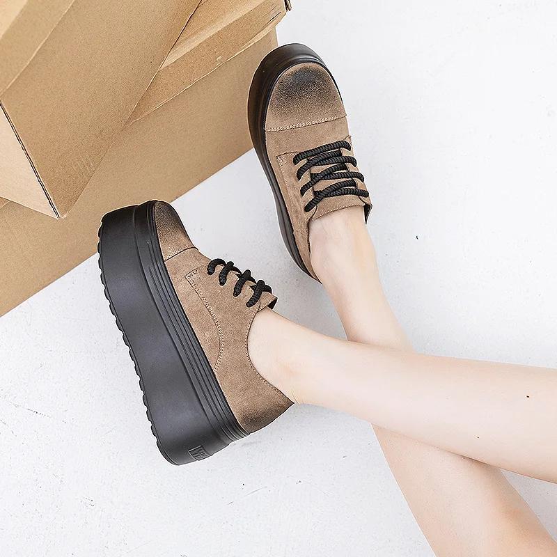 Fashion Top Quality 8CM Suede Genuine Leather Platform Boots Women Spring Pressure Relieving Autumn Wedge Boots  Ankle Shoes High Top