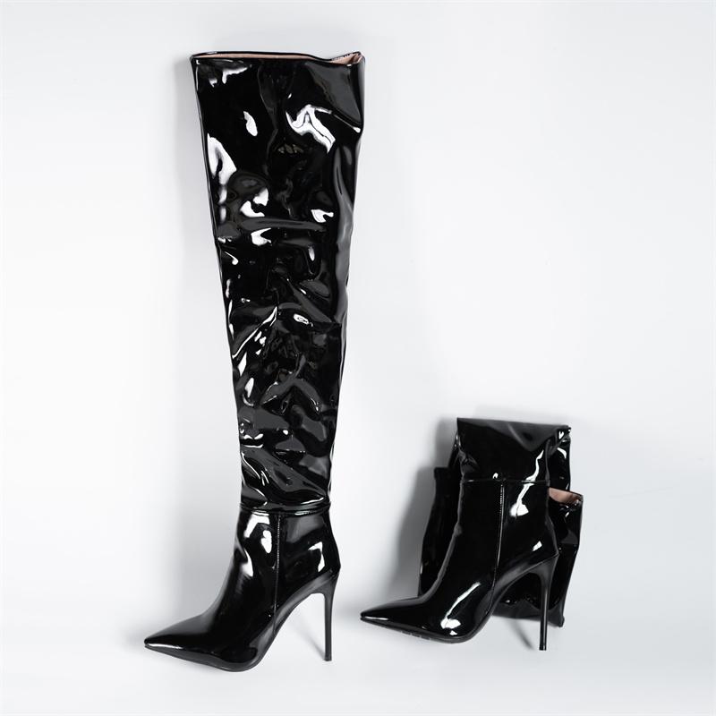 Thigh High Boots Women Patent Leather Sexy Point Winter Tall Long Party Shoes Female 2025 New Trends Black Over the Knee Boots
