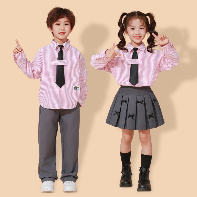 Kids' Academy-Style Striped Shirt & Dress Pants for Choir or Sports Meet