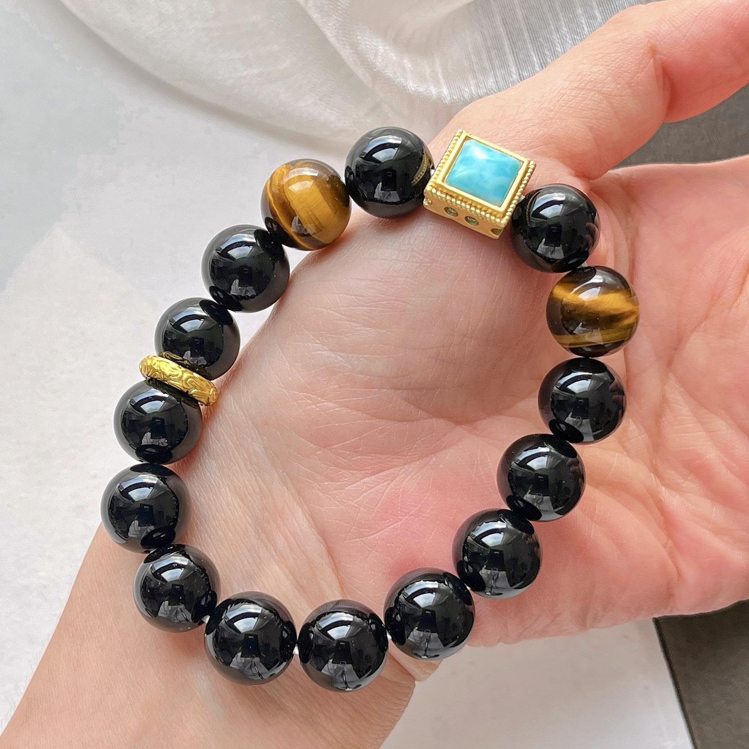 

Ветер 12 мм Крупнозернистый Натуральный Камень Тигровый Глаз Черный Агат Премиальный Браслет Браслет