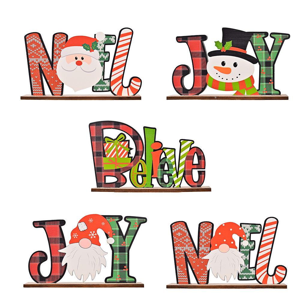 Whimsical Christmas Wooden Letter Figurines Colorful Printed Holiday Decor For Cheerful Tables