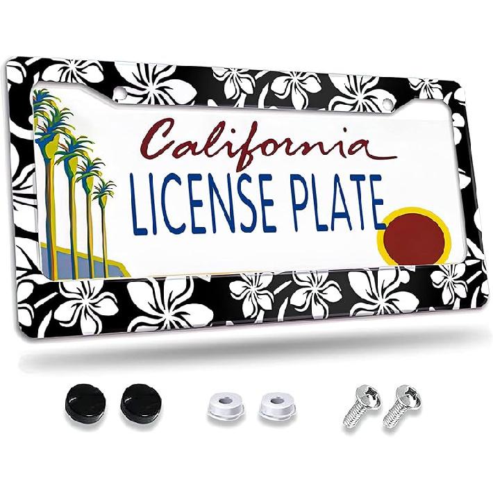 License Plate Frame,Floral Retro Daisys License Plate Frames Decorative Car Tag Frames Aluminum Metal License Plate Holder For US Canada Standard