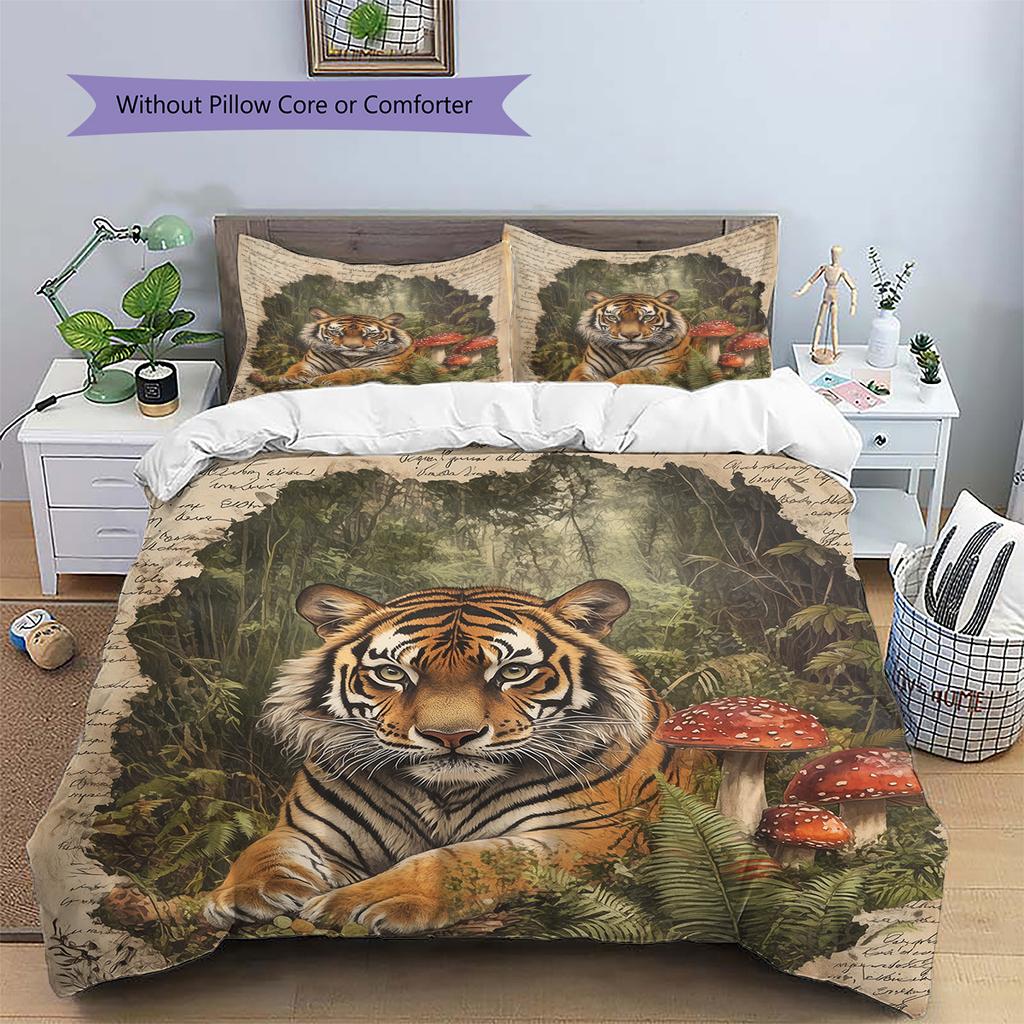 Vintage tiger  Pattern Bedding Quilt Set Quilt Cover Pillowcase Home Decoration  Gift (1 * duvet cover + 2 * pillowcase, without core)
