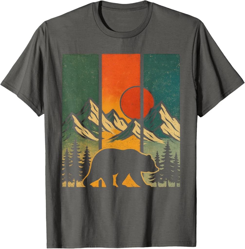 Retro Bear Graphic - Mountains Nature Outdoor Vintage Unisex T-Shirt