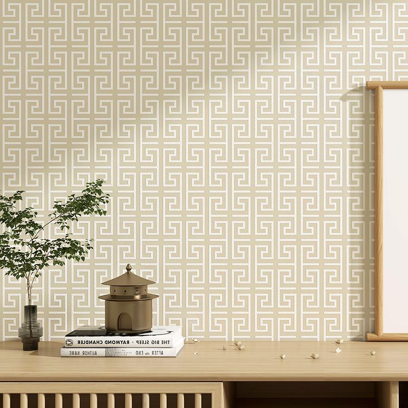 Modern Geometric Lattice Non-woven Fabric Wallpaper Living Room Bedroom Background Chinese Retro Style Classical Zen Wallpaper