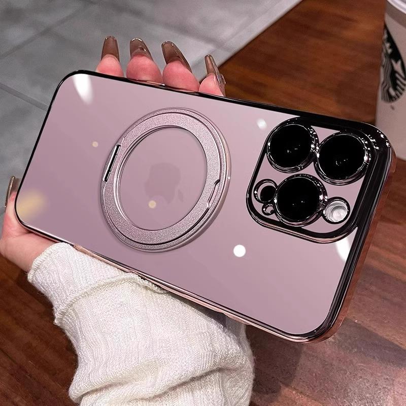 Applicable to iPhone17 super magnetic mobile phone case Apple 16 proma electroplating rotating bracket high transparency protective case