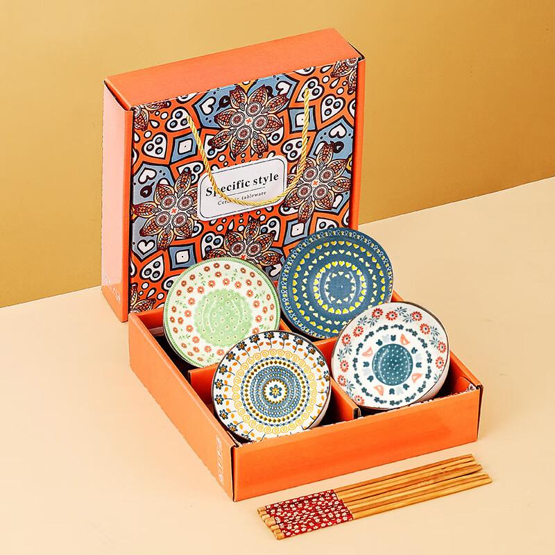 Ruhan Bohemian Ceramic Bowl and Chopsticks Set
