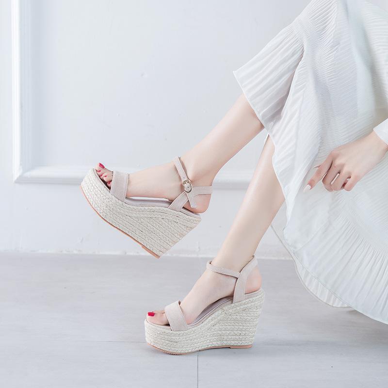 Hemp Rope Woven Wedge Heel Sandals 12CM High Heels, Model, Spot 34 To 39