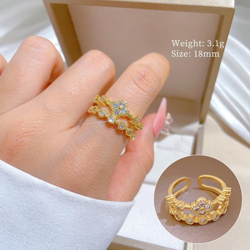 Four-leaf Clover Ring - Adjustable Open Band Minimalist Fashion Ring adjustable opening