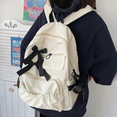 Sweet Bowknot College Student School Bags Contrasting Color Nylon Backpack for Junior High School Student Large Capacity Teenager Girl Shoulders Bag