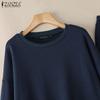 ZANZEA Womens Casual Pullover and Pants Loose Two Piece Suit Sets