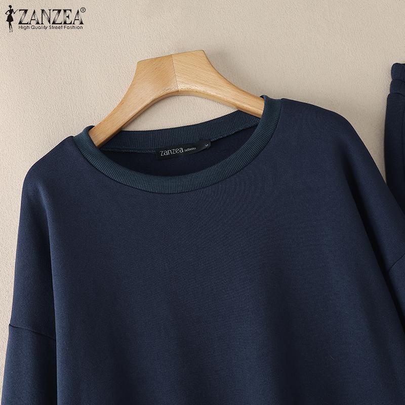 ZANZEA Womens Casual Pullover and Pants Loose Two Piece Suit Sets