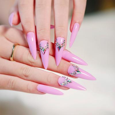 Pointed Pink Long Ballet Rhinestone Nail Patch Wearing Nail Finished Nail Patch Waterproof Removable Nail Piece
