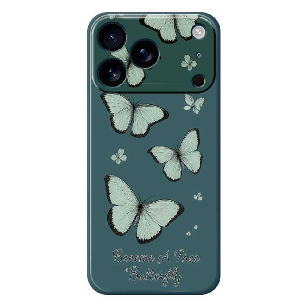 For iPhone 17 Pro Case Green Butterfly Pattern Printing Straight Edge TPU Phone Back Cover