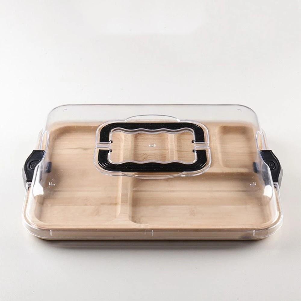 Transparent Bamboo Cheese Board Divided Grid Wooden Cheese Board Durable Serving Platter  Camping