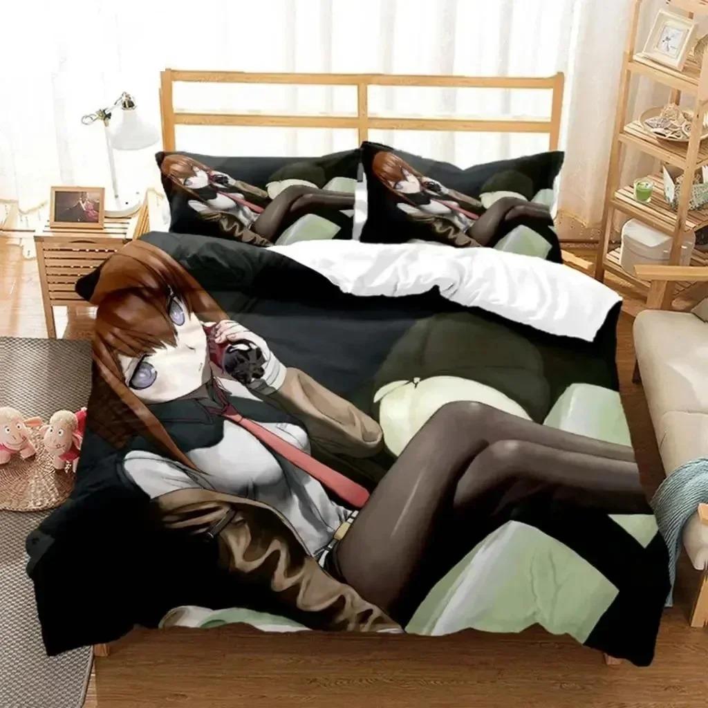 3D-Druck Anime Steins Gate Bettwäsche-Set Doppelbett Twin King Weiche Bettbezug Warme Decke Kissenbezug Junge Männer Junge Frauen Erwachsene Schlafzimmer
