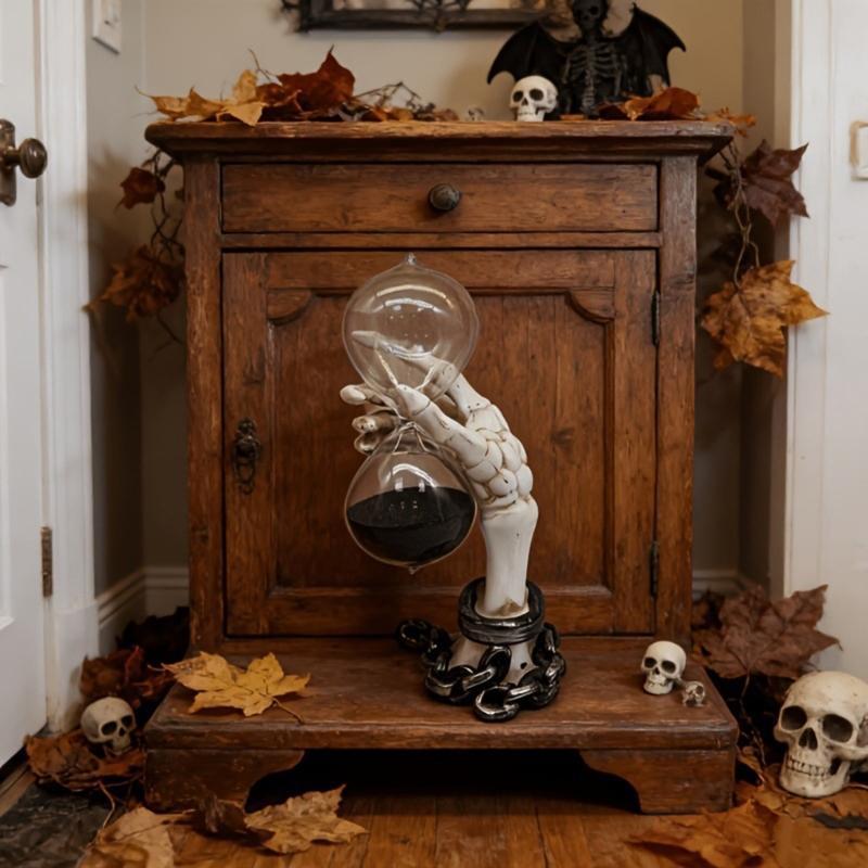 Resin Skull Sand Timer Statues Collectible Figurines Decorative Ornament Scary Halloween Decorations for Home Office