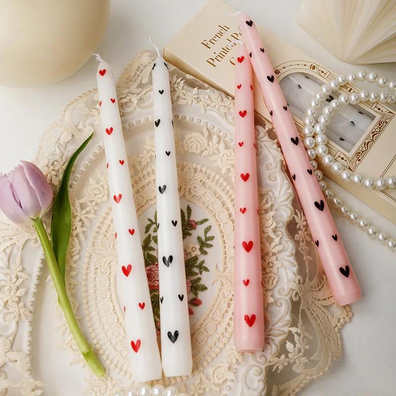 Romantic 2PCS 25CM Long Pole Printed Candles - Wholesale Smokeless Column Wax, for Wedding, Valentine's Day & Banquet