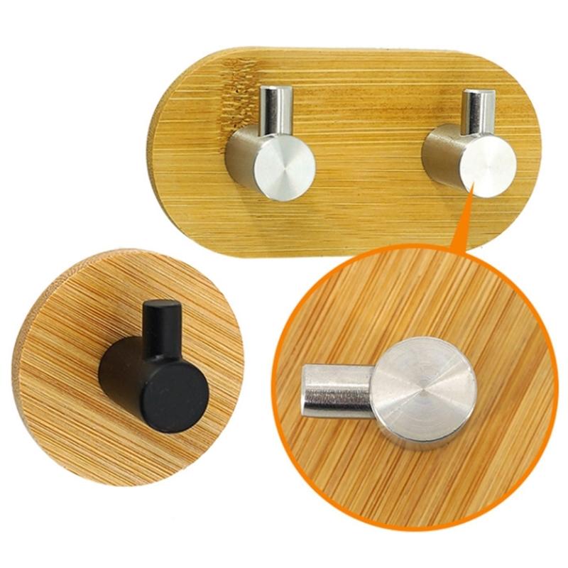 Bamboos And Stainless Steel Hook For Hanging Towels Clothes Decorative Coat Rack Wall Mounted Key Organizer