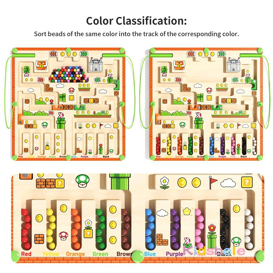 Montessori Maze Board Game Number Color Sorting & Fine Motor Skills Wooden Magnetic Rolling Maze Educational Toys For Toddlers