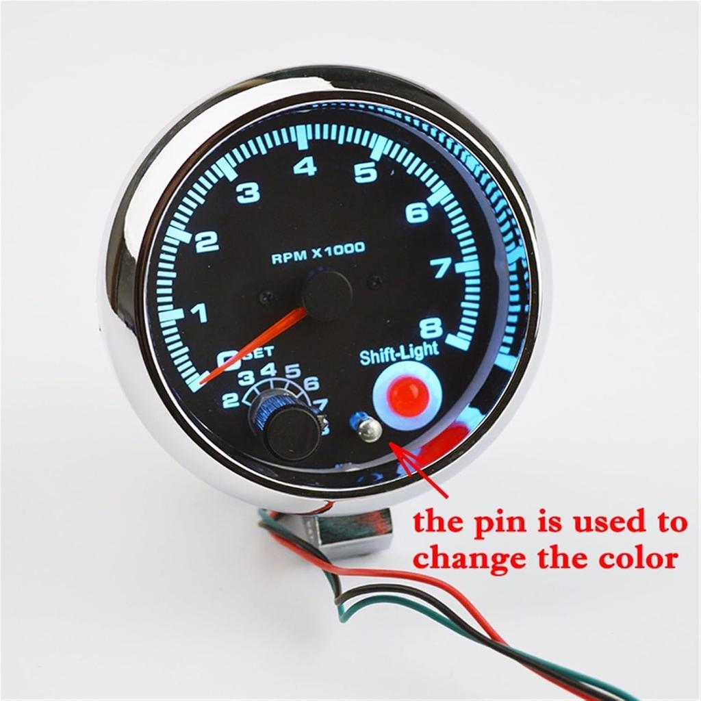 Tachometer Dragon Gauge 3.75 Inch 95mm Car Gauge Tachometer Meter 12V 7 LED Colors Adjustable 0-8000 RPM Chrome Shell Tachometer Gauge, TWENOW9314