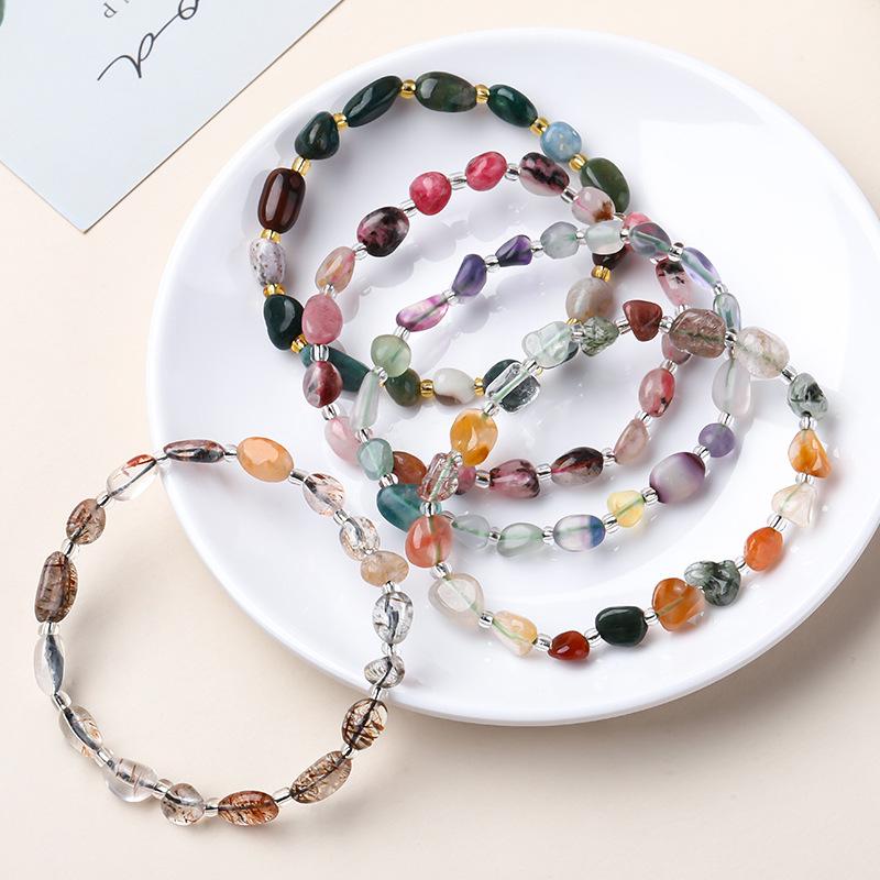 Original Natural Stone Beaded Bracelet - Women's Irregular Shape Crystal for Seaside Vacation Style