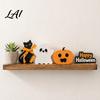 Decorative Wood Crafts for Shelves 3Pcs/Set Halloween Tiered Tray Decorations Cute Ghost Pumpkin Black Cat Wooden Ornaments Ornaments Block